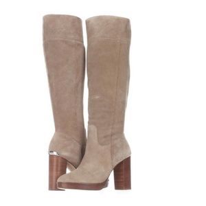 Michael Kors Regina Platform Boots Suede Dark Khaki Beige Boot Tall 10M